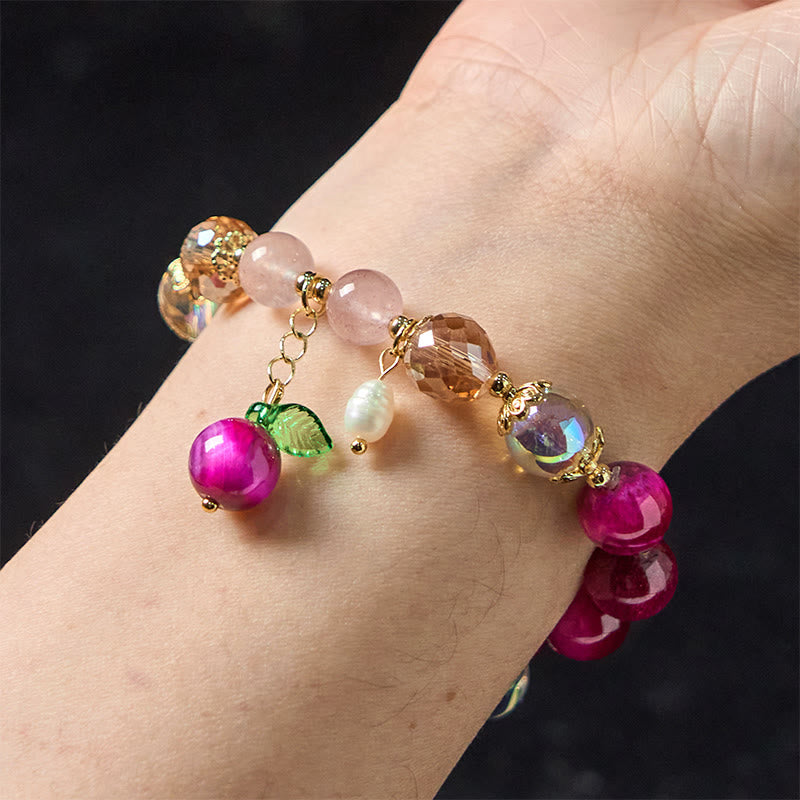 Wear FengShui Natural Red Tiger Eye Purple Tiger Eye Beads Green Leaf Protection Bracelet