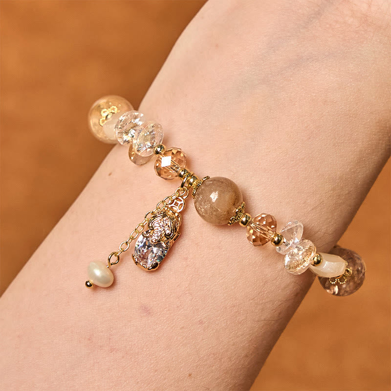 Wear FengShui Natural Citrine Green Strawberry Quartz PiXiu Prosperity Bracelet