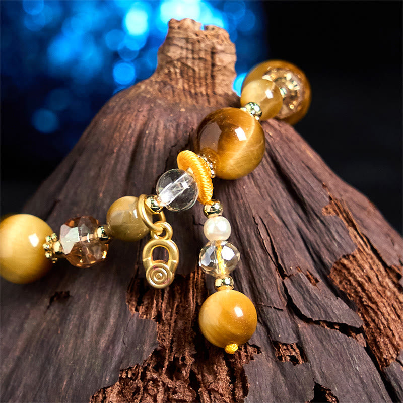 Wear FengShui Natural Tiger Eye Beads Weight Strength Bracelet