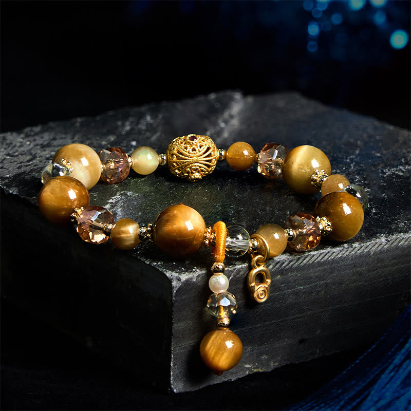 Wear FengShui Natural Tiger Eye Beads Weight Strength Bracelet