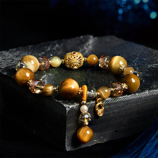 Wear FengShui Natural Tiger Eye Beads Weight Strength Bracelet