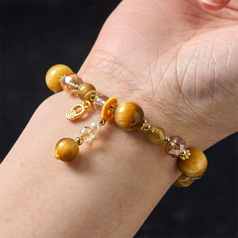 Wear FengShui Natural Tiger Eye Beads Weight Strength Bracelet