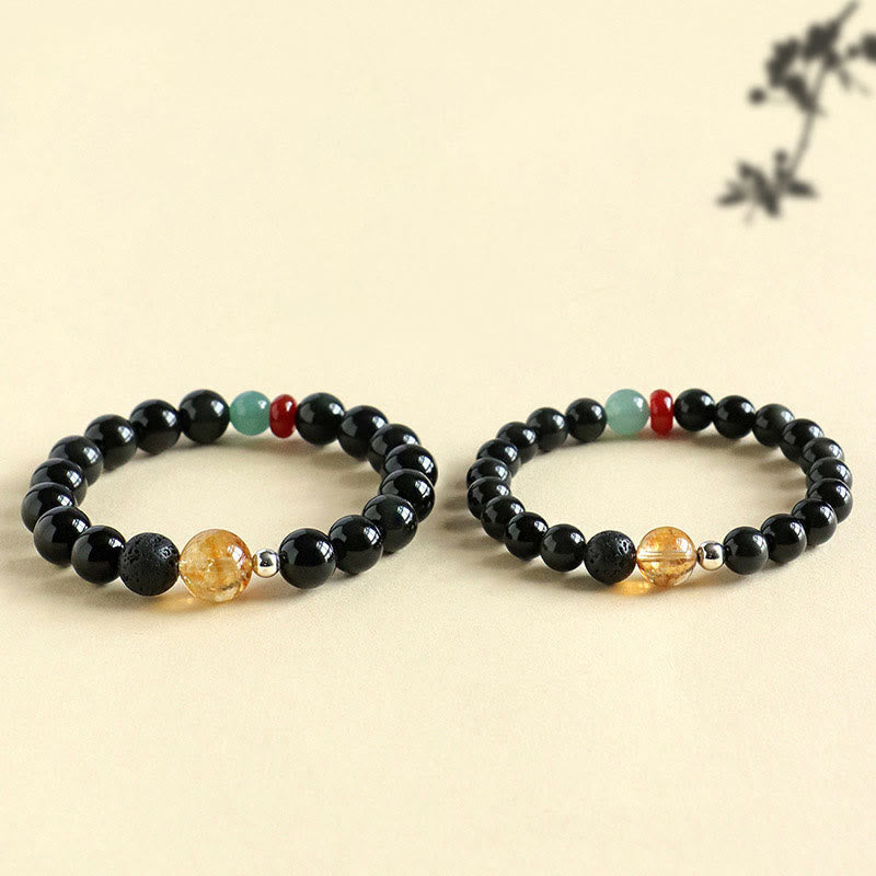 Wear FengShui Natural Black Obsidian Beads Strength Fulfillment Bracelet