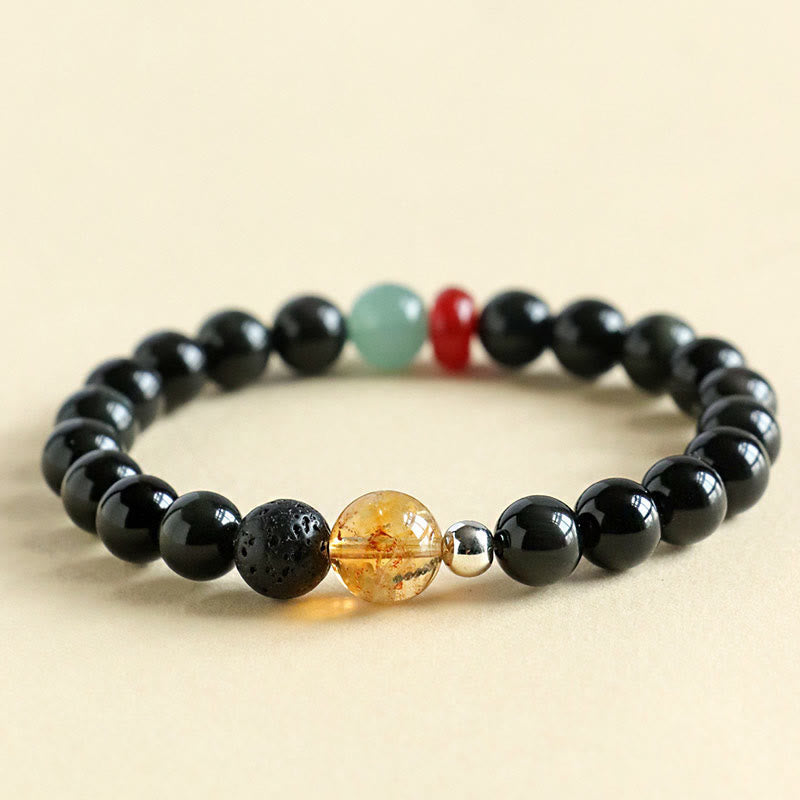 Wear FengShui Natural Black Obsidian Beads Strength Fulfillment Bracelet
