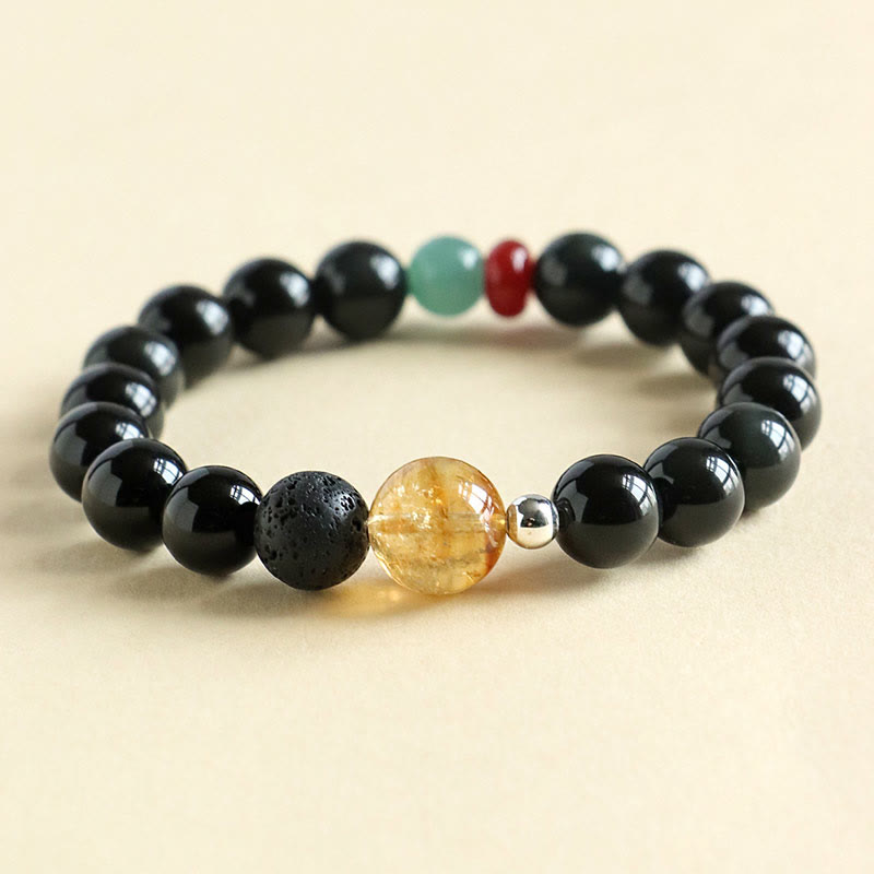 Wear FengShui Natural Black Obsidian Beads Strength Fulfillment Bracelet