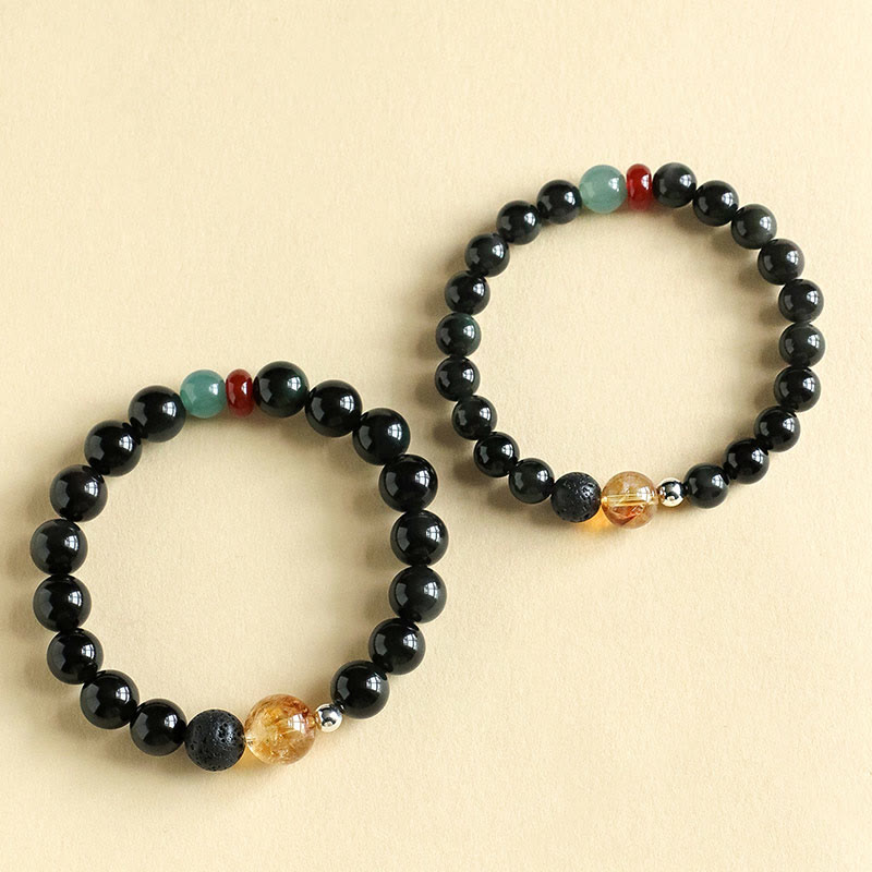 Wear FengShui Natural Black Obsidian Beads Strength Fulfillment Bracelet