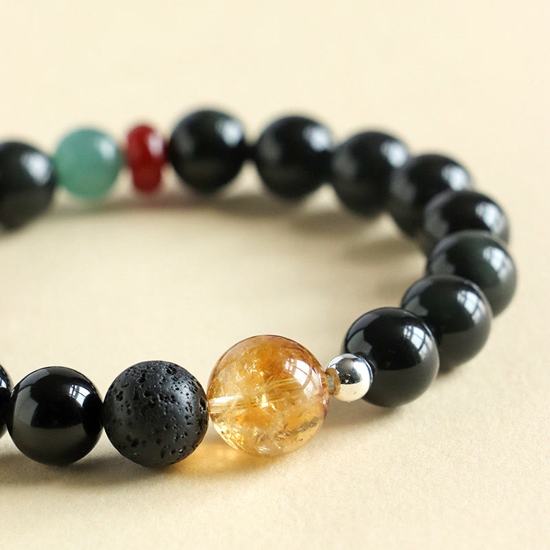 Wear FengShui Natural Black Obsidian Beads Strength Fulfillment Bracelet