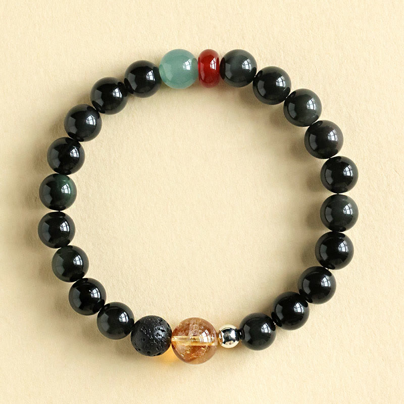 Wear FengShui Natural Black Obsidian Beads Strength Fulfillment Bracelet