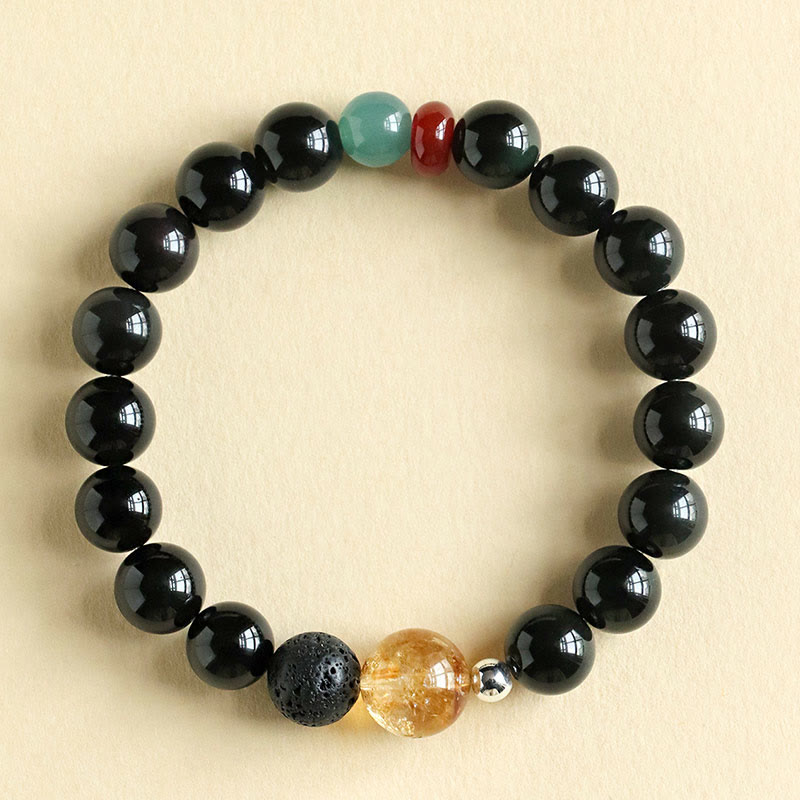 Wear FengShui Natural Black Obsidian Beads Strength Fulfillment Bracelet