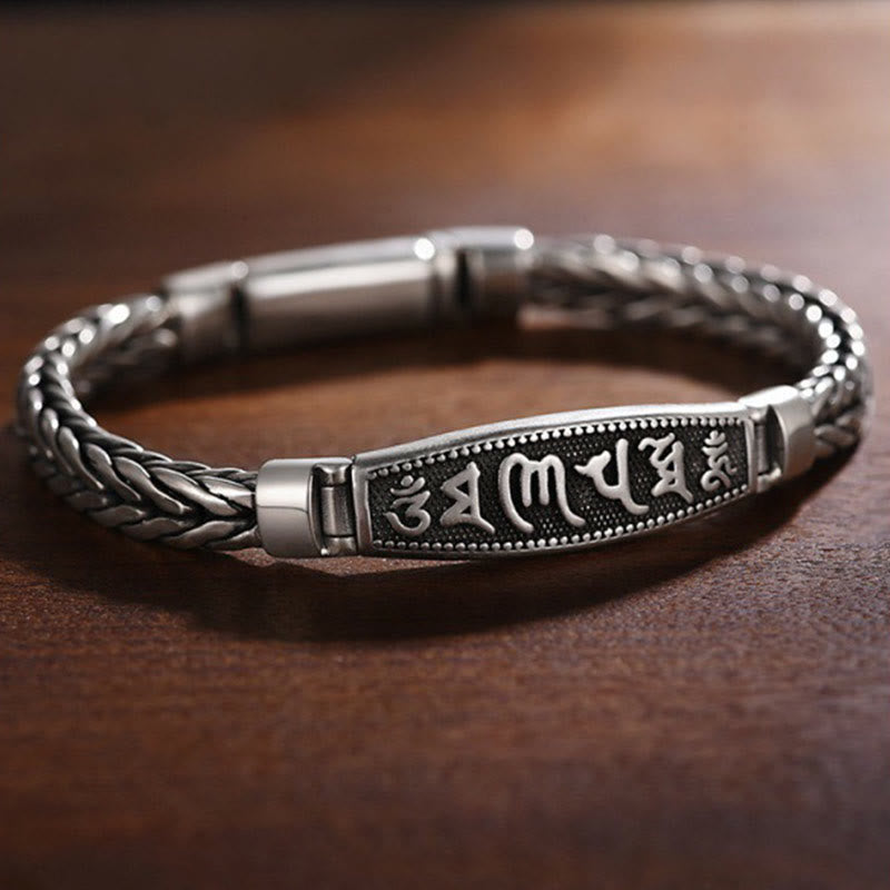 Wear FengShui Tibetan Copper Weave Om Mani Padme Hum Relief Vajra Peace Metal Bracelet