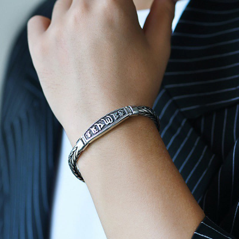 Wear FengShui Tibetan Copper Weave Om Mani Padme Hum Relief Vajra Peace Metal Bracelet
