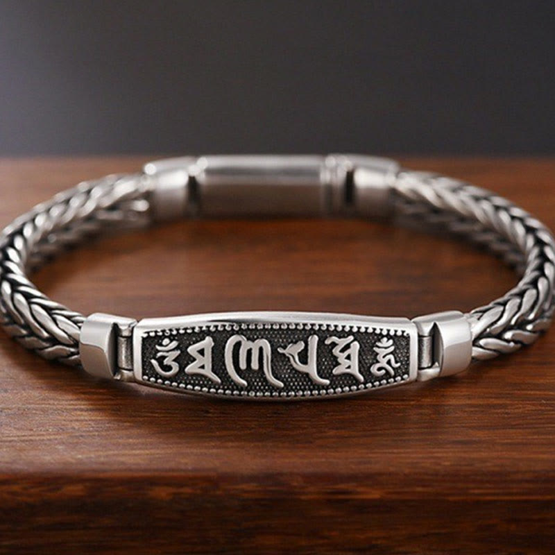 Wear FengShui Tibetan Copper Weave Om Mani Padme Hum Relief Vajra Peace Metal Bracelet
