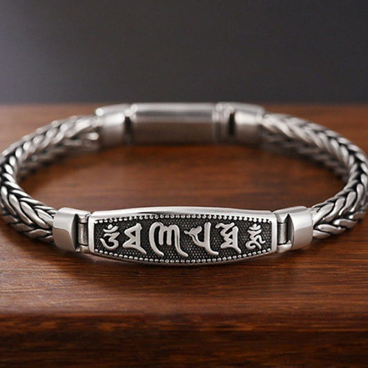 Wear FengShui Tibetan Copper Weave Om Mani Padme Hum Relief Vajra Peace Metal Bracelet