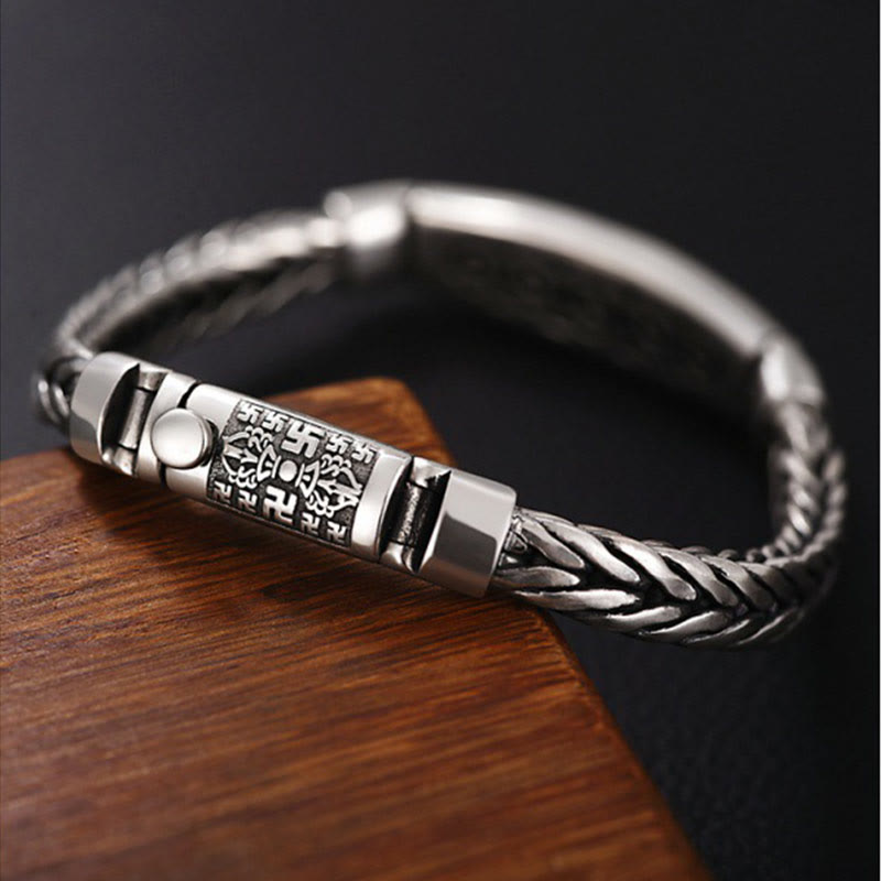 Wear FengShui Tibetan Copper Weave Om Mani Padme Hum Relief Vajra Peace Metal Bracelet