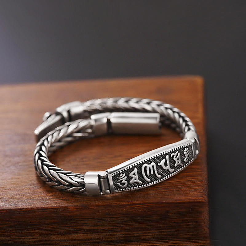 Wear FengShui Tibetan Copper Weave Om Mani Padme Hum Relief Vajra Peace Metal Bracelet