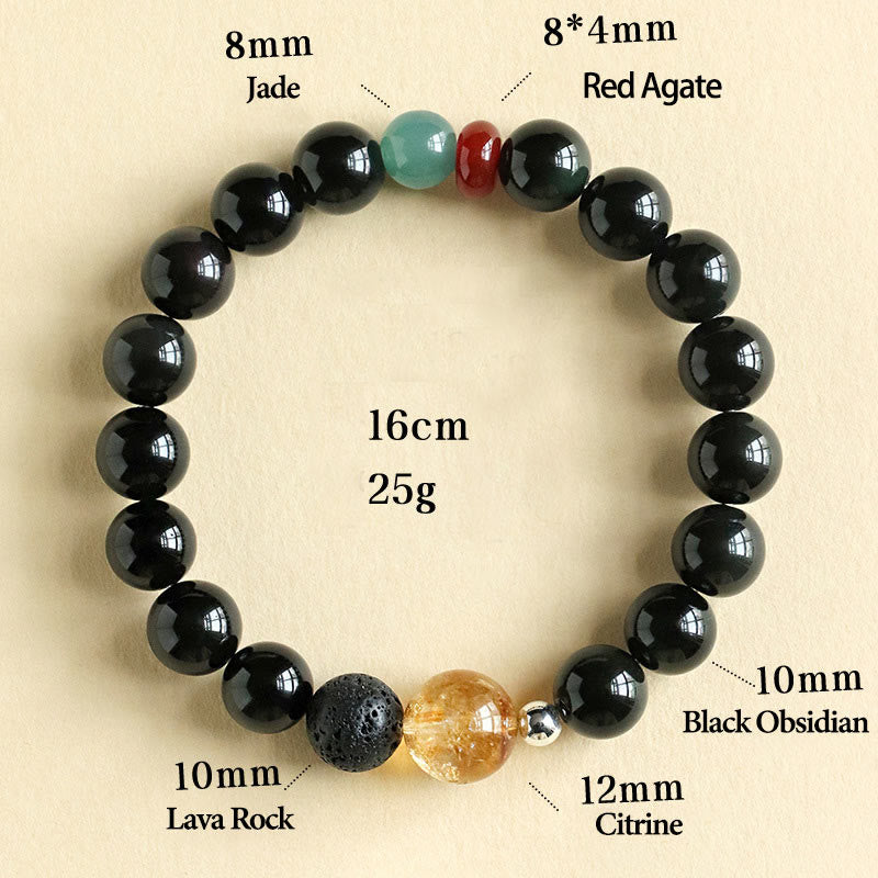 Wear FengShui Natural Black Obsidian Beads Strength Fulfillment Bracelet