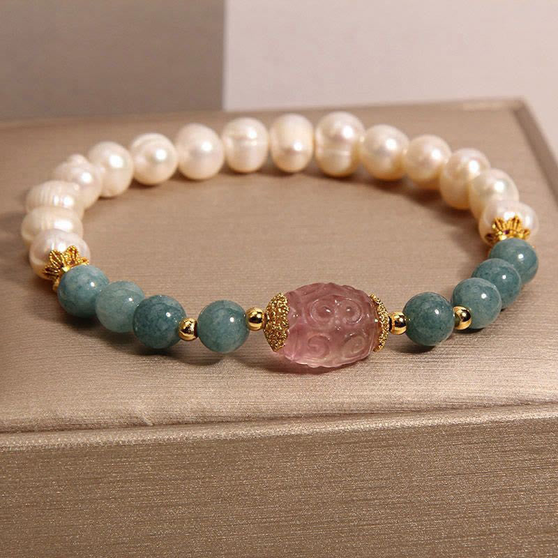 Wear FengShui Pearl Jade Strawberry Quartz Purity Bracelet