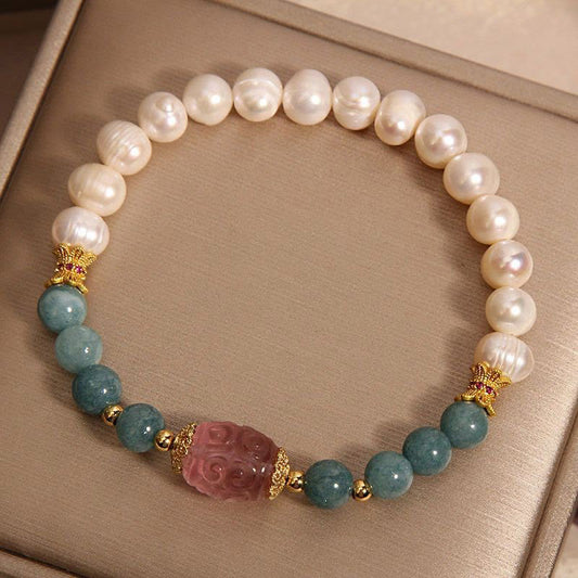 Wear FengShui Pearl Jade Strawberry Quartz Purity Bracelet