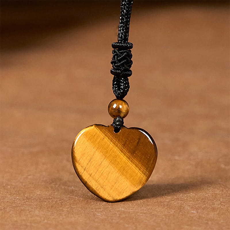 Wear FengShui Natural Tiger Eye Love Heart Pattern Protection Rope Necklace Pendant