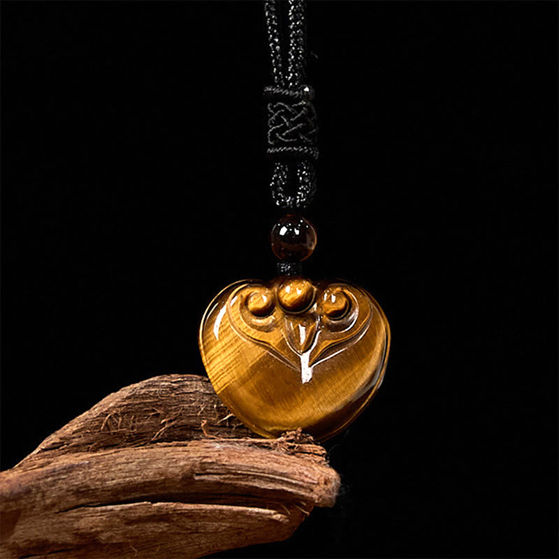 Wear FengShui Natural Tiger Eye Love Heart Pattern Protection Rope Necklace Pendant