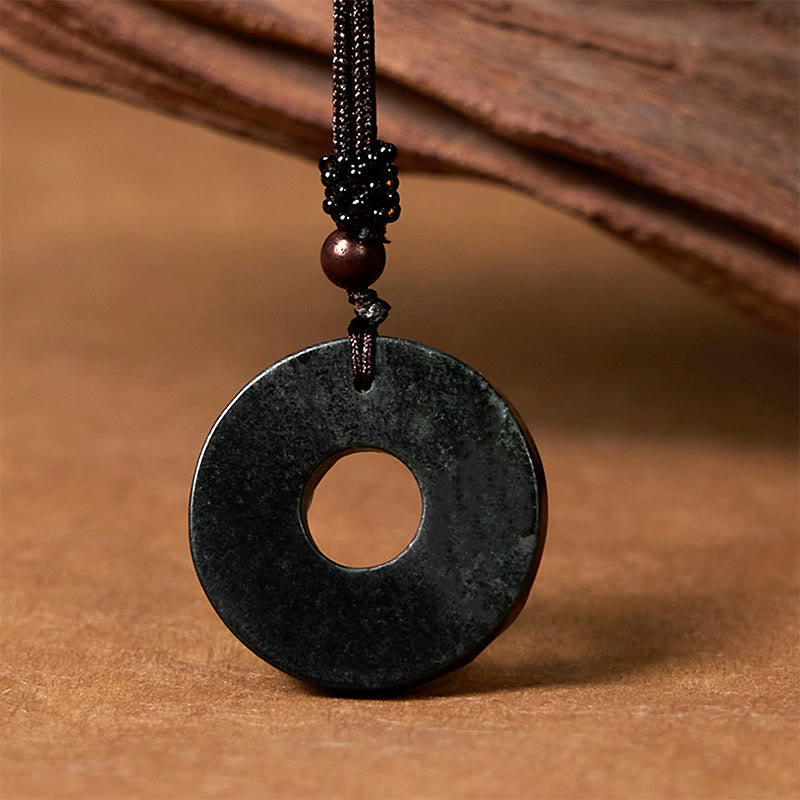 Wear FengShui Tibetan Nanyang Black-Green Jade PiXiu Peace Buckle Protection Necklace Pendant