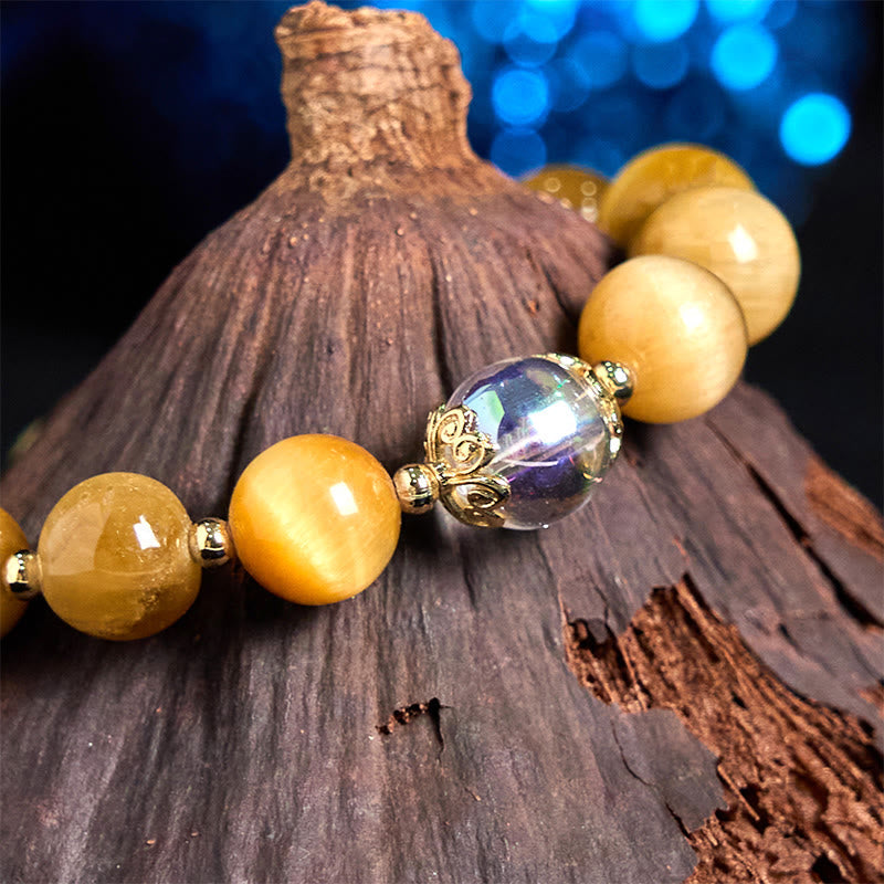 Wear FengShui Natural Tiger Eye Beads Green Leaf Courage Bracelet