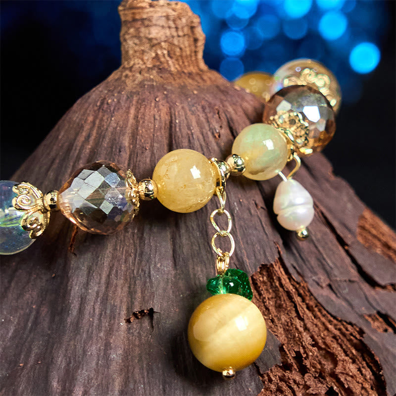 Wear FengShui Natural Tiger Eye Beads Green Leaf Courage Bracelet