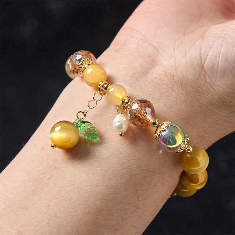 Wear FengShui Natural Tiger Eye Beads Green Leaf Courage Bracelet