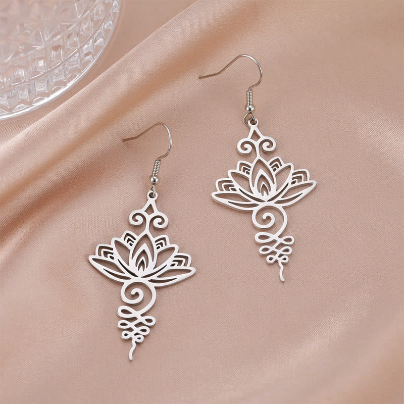 Wear FengShui Hollow Lotus Flower Stainless Steel Enlightenment Metal Drop Earrings