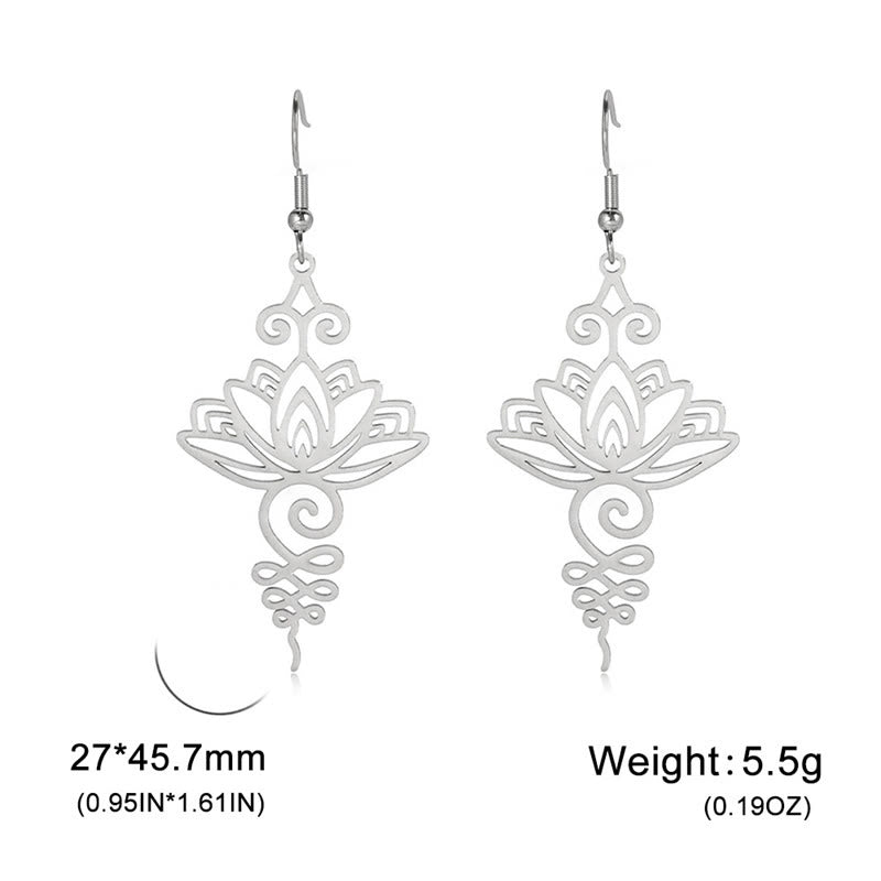 Wear FengShui Hollow Lotus Flower Stainless Steel Enlightenment Metal Drop Earrings