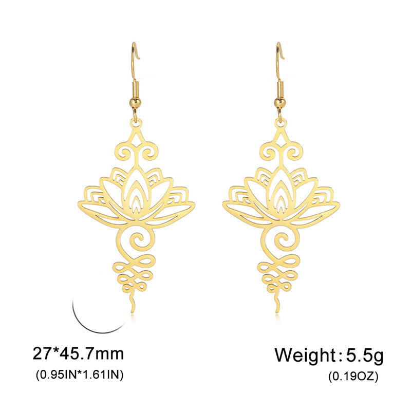 Wear FengShui Hollow Lotus Flower Stainless Steel Enlightenment Metal Drop Earrings