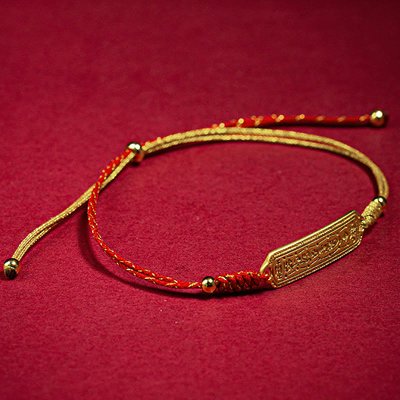 Wear FengShui 14K Gold-plated Copper Amulet Protection Red Golden Rope Bracelet