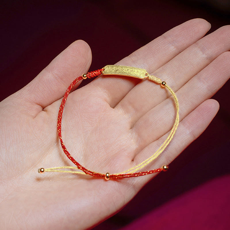 Wear FengShui 14K Gold-plated Copper Amulet Protection Red Golden Rope Bracelet