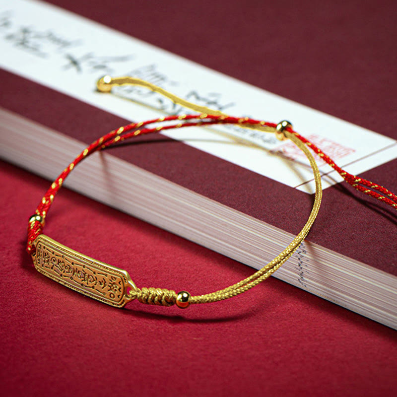 Wear FengShui 14K Gold-plated Copper Amulet Protection Red Golden Rope Bracelet