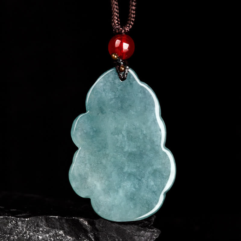 Wear FengShui Natural Green Jade Nine Tailed Fox Fairy Prosperity Necklace Pendant
