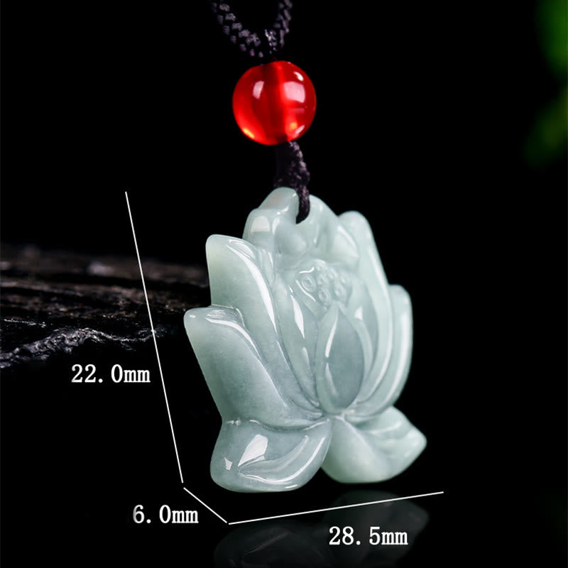 Wear FengShui Lotus Flower Pattern Carved Jade Prosperity Necklace Pendant
