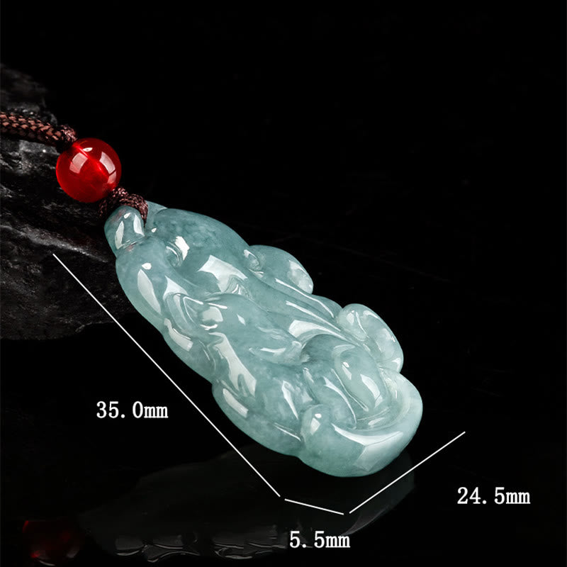 Wear FengShui Natural Green Jade Nine Tailed Fox Fairy Prosperity Necklace Pendant