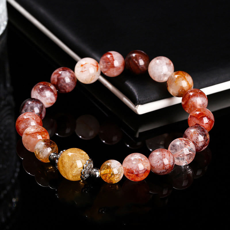 Wear FengShui Natural Red Hematoid Quartz Beads Balance Bracelet