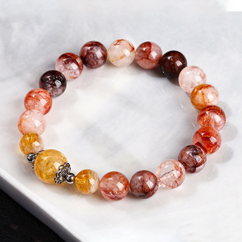 Wear FengShui Natural Red Hematoid Quartz Beads Balance Bracelet