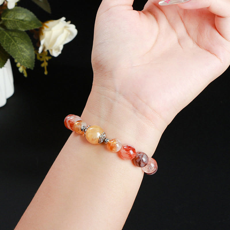 Wear FengShui Natural Red Hematoid Quartz Beads Balance Bracelet
