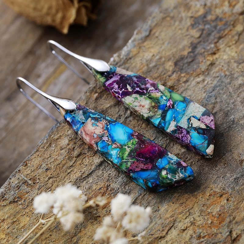 Wear FengShui Natural Emperor Stone Geometric Crystal Anti-Stress Earrings