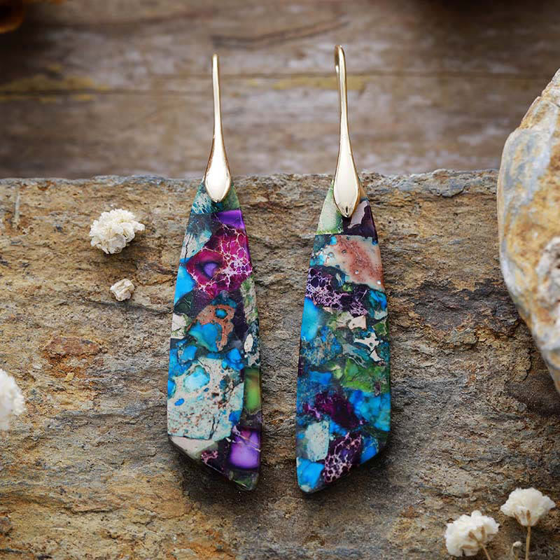 Wear FengShui Natural Emperor Stone Geometric Crystal Anti-Stress Earrings