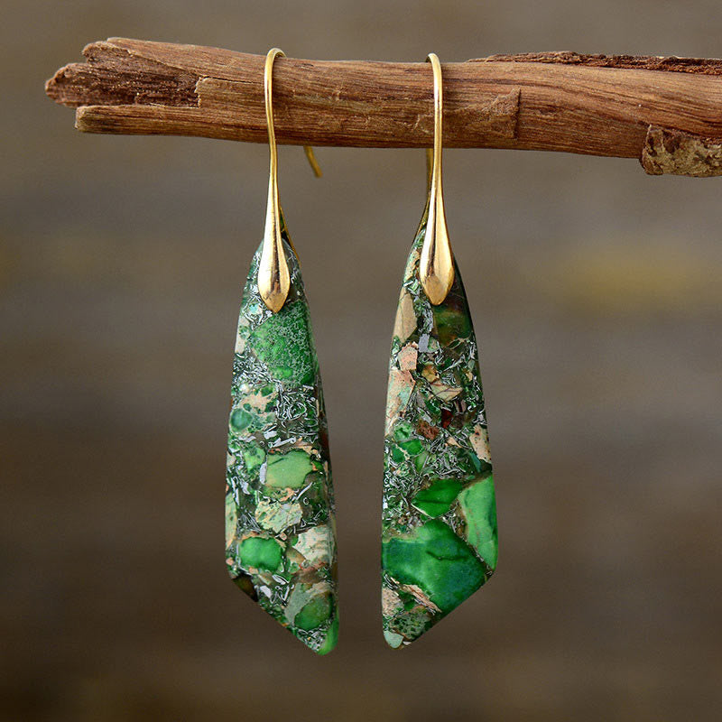 Wear FengShui Natural Emperor Stone Geometric Crystal Anti-Stress Earrings