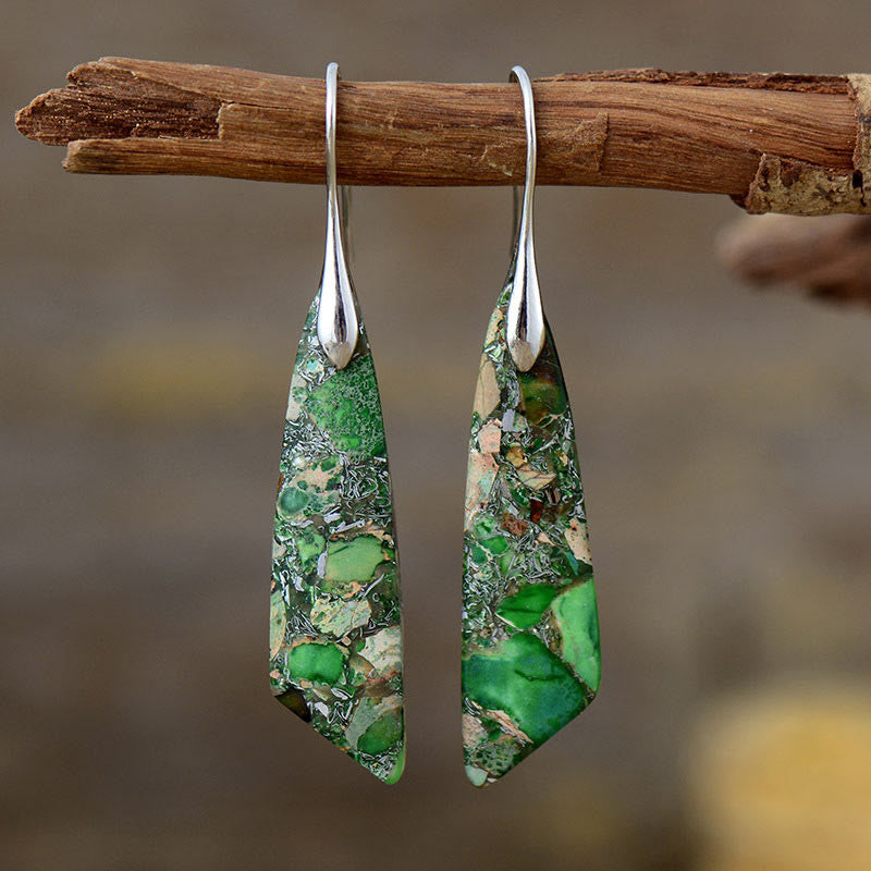 Wear FengShui Natural Emperor Stone Geometric Crystal Anti-Stress Earrings