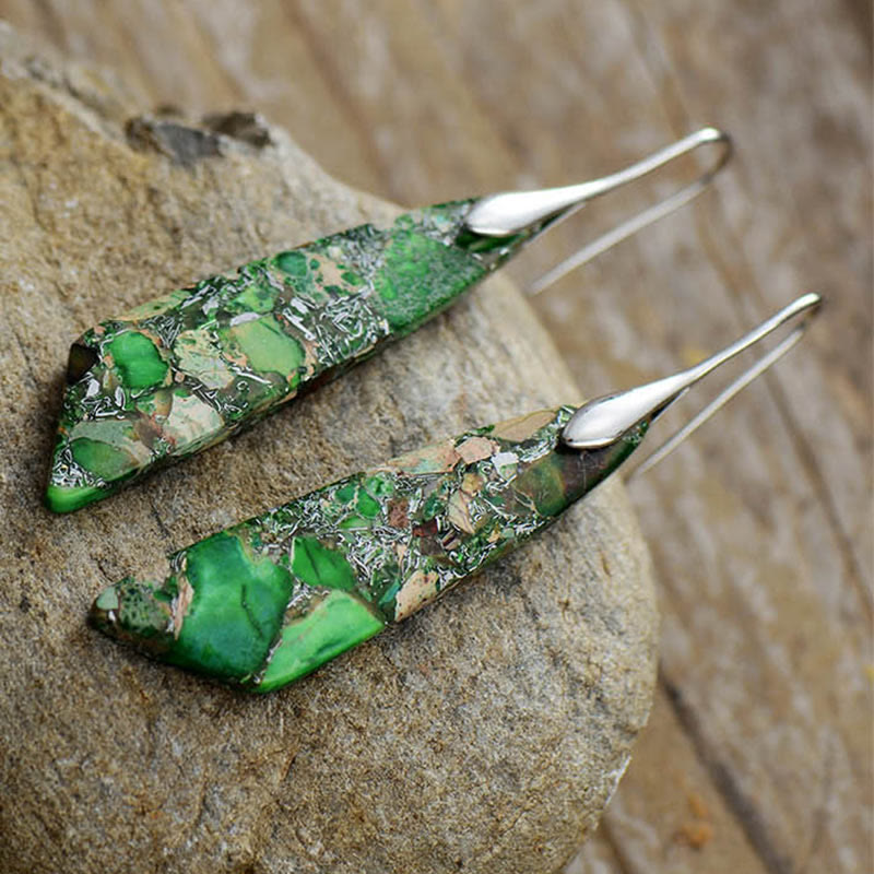 Wear FengShui Natural Emperor Stone Geometric Crystal Anti-Stress Earrings
