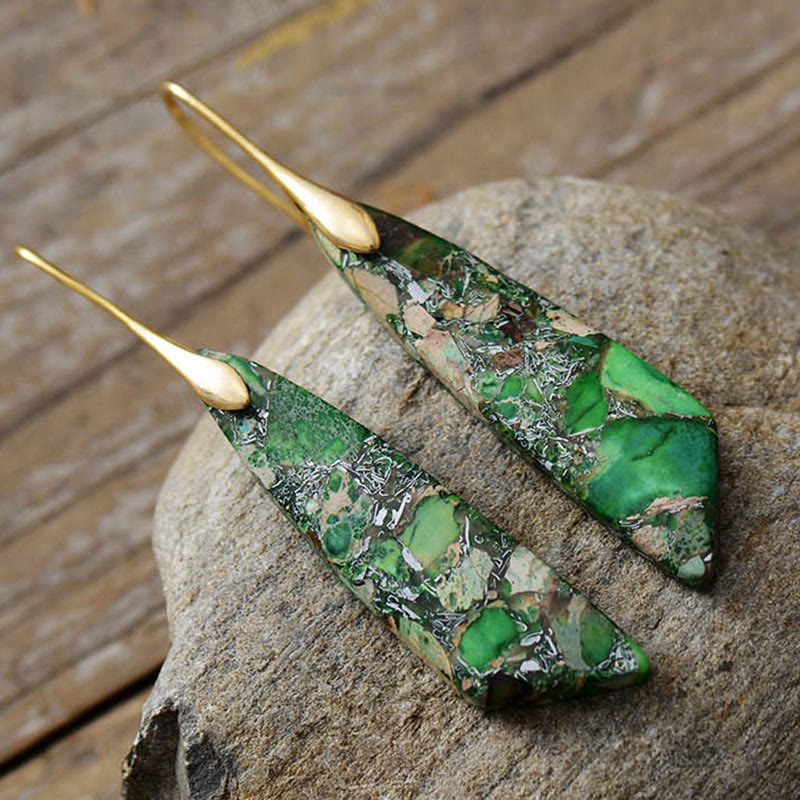 Wear FengShui Natural Emperor Stone Geometric Crystal Anti-Stress Earrings