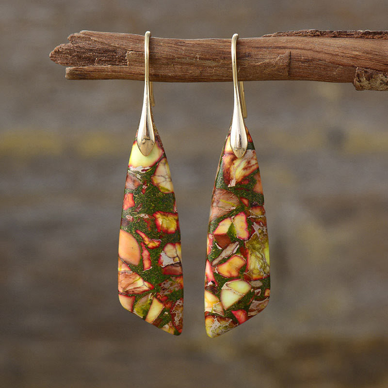Wear FengShui Natural Emperor Stone Geometric Crystal Anti-Stress Earrings