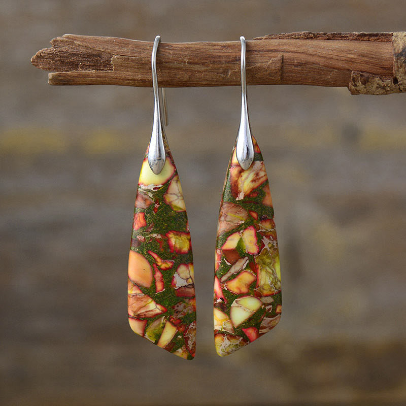Wear FengShui Natural Emperor Stone Geometric Crystal Anti-Stress Earrings