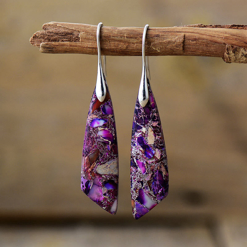 Wear FengShui Natural Emperor Stone Geometric Crystal Anti-Stress Earrings