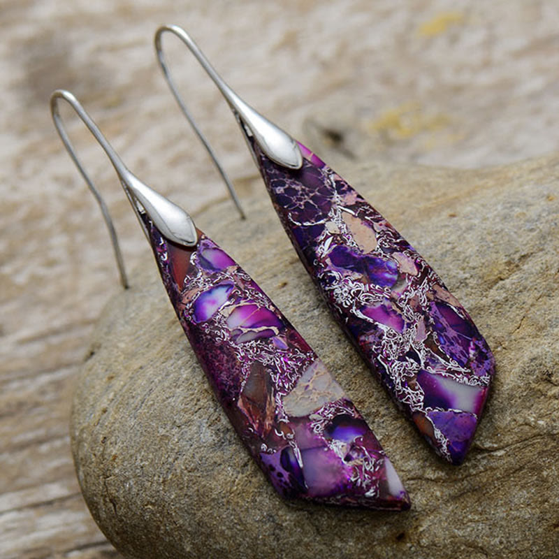 Wear FengShui Natural Emperor Stone Geometric Crystal Anti-Stress Earrings